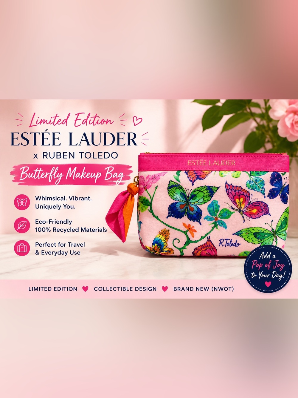 Estée Lauder x Ruben Toledo Butterfly Makeup Bag Pouch New